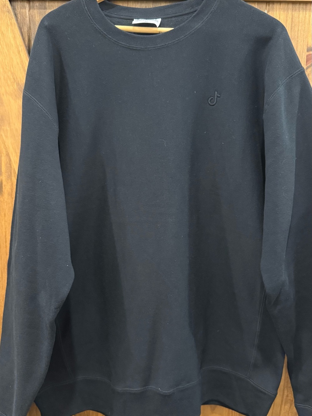TikTok Black Embroidered Logo Crewneck Sweater - Men